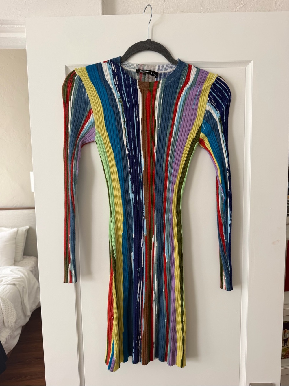 Desigual Multicolor Vertical Stripe Ribbed Long Sleeve Dress